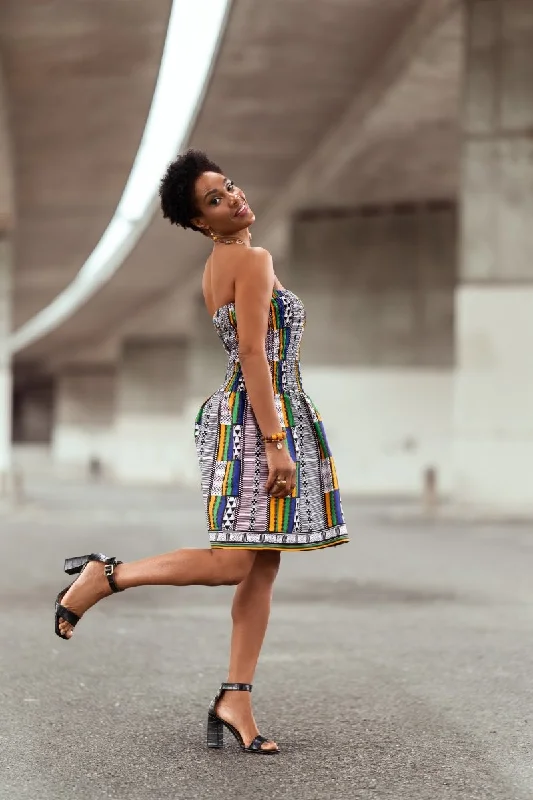 African Dress In White Kente