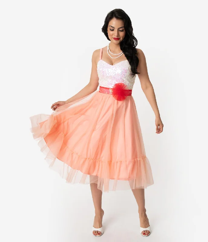 Barbie™ x Unique Vintage Peaches N Cream Chiffon Dress