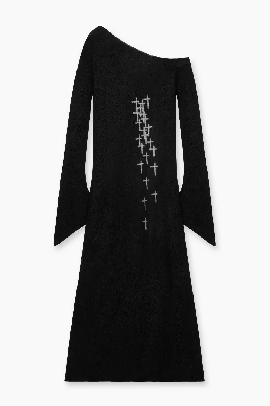 BLAIR DRESS | BLACK WITH WHITE CROSSES