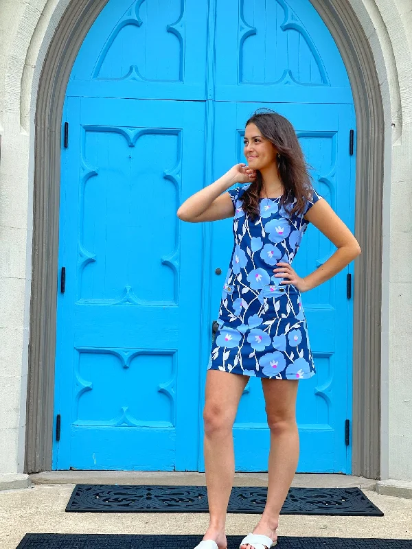 Charleston Dress Pop Art Flower Navy