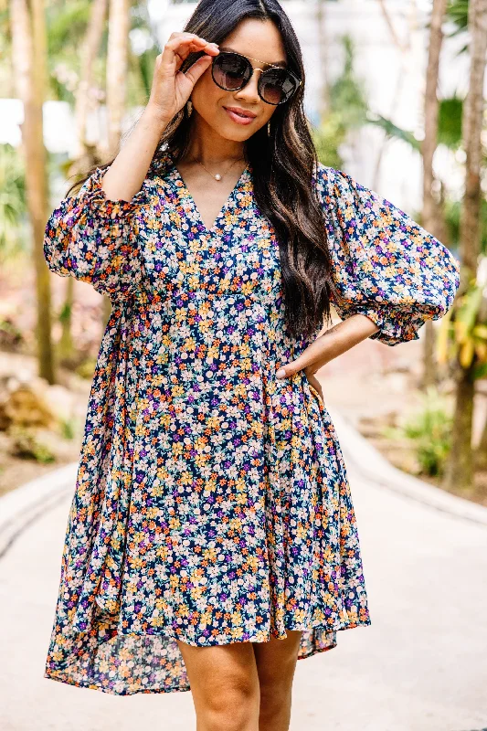 Dance For Hours Navy Blue Ditsy Floral Dress