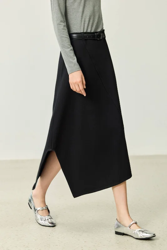 LILY Asymmetric Denim Midi Skirt