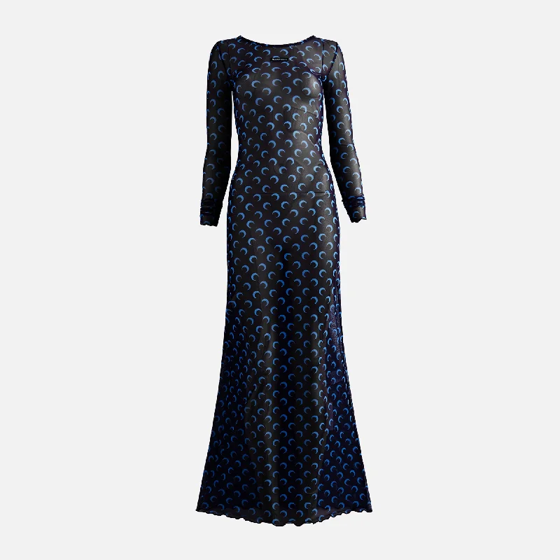 Marine Serre Moon Printed Mesh Panelled Dress - Navy