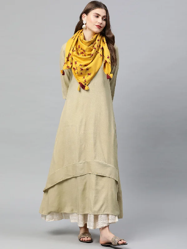 Neeru's Beige Anarkali Kurta With Scarf