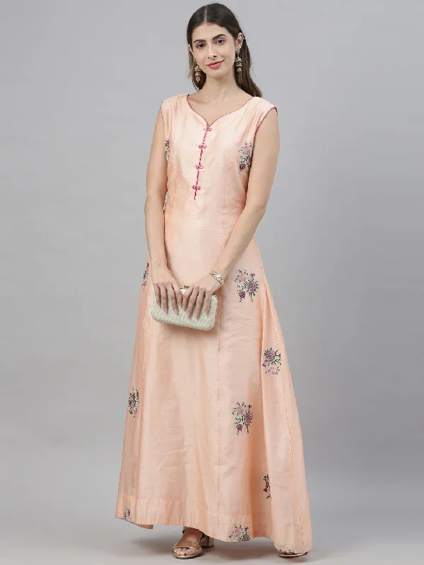 Neeru's Peach Embroidered Anarkali Kurta