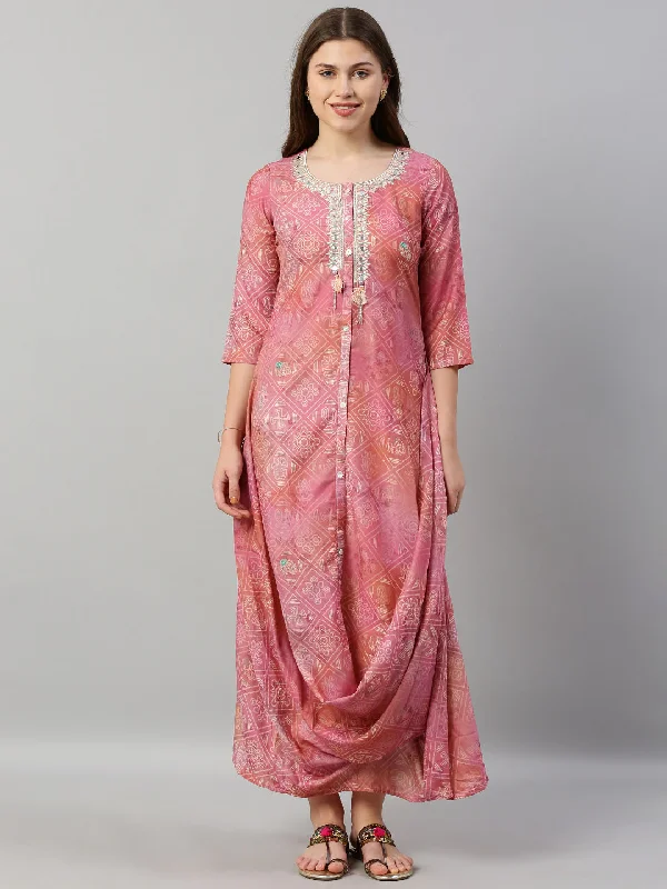 Neeru's Pink Printed A Line Kurta