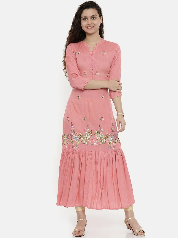 Neeru's Women Pink Embroidered Straight Kurta