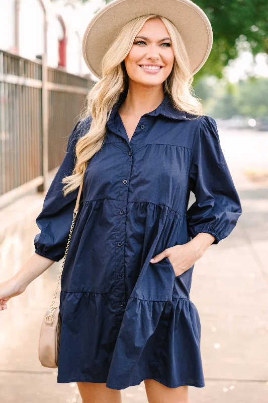 On Your Way Navy Blue Babydoll Dress