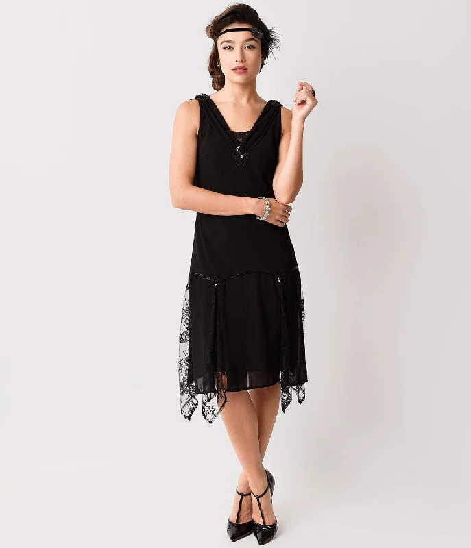 Unique Vintage 1920s Black Hemingway Flapper Dress