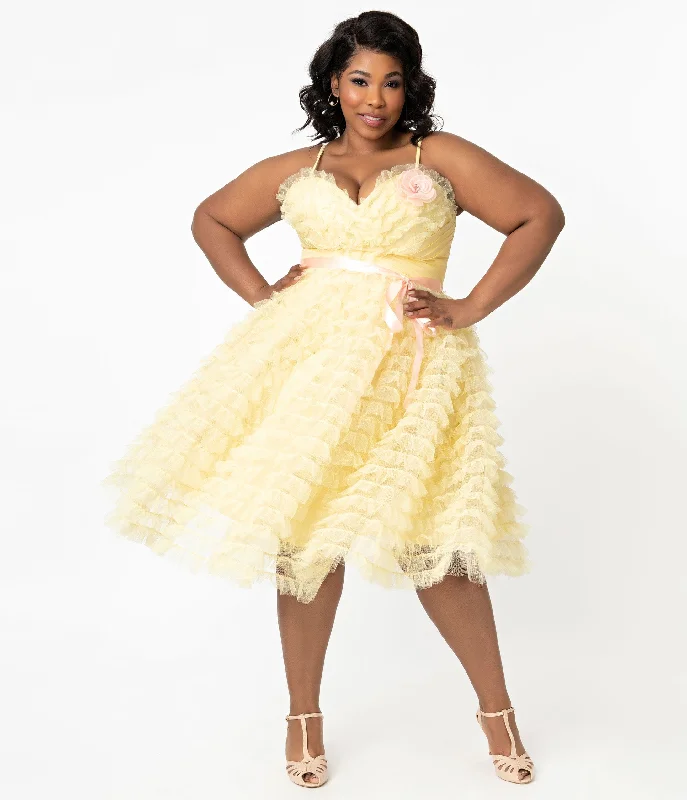 Unique Vintage Plus Size 1950s Yellow Tulle Cupcake Swing Dress