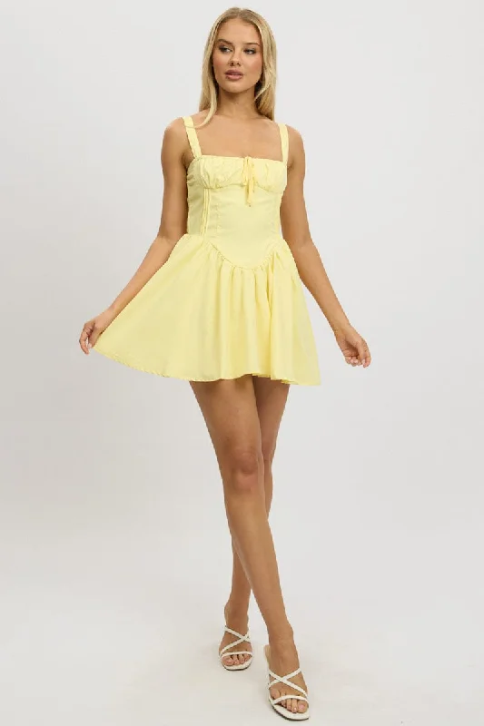 Yellow Fit And Flare Dress Corset Detail Mini