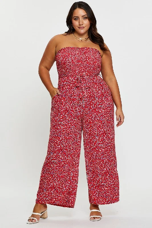 Animal Print Jumpsuit Strapless Waist Tie