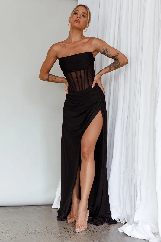 Aysha Strapless Split Maxi Dress Black