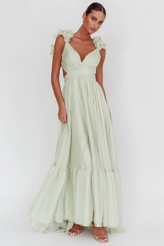 Bellamy Lace-Up Back Ruffle Maxi Dress Sage