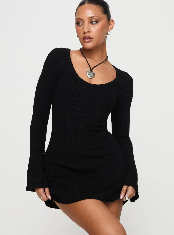 Best Interest Long Sleeve Mini Dress Black