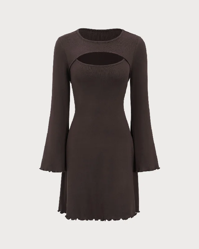 Coffee Boat Neck Cutout Sweater Dress