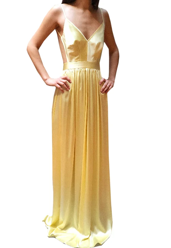 Contrarian Silk Evening Dress - Yellow