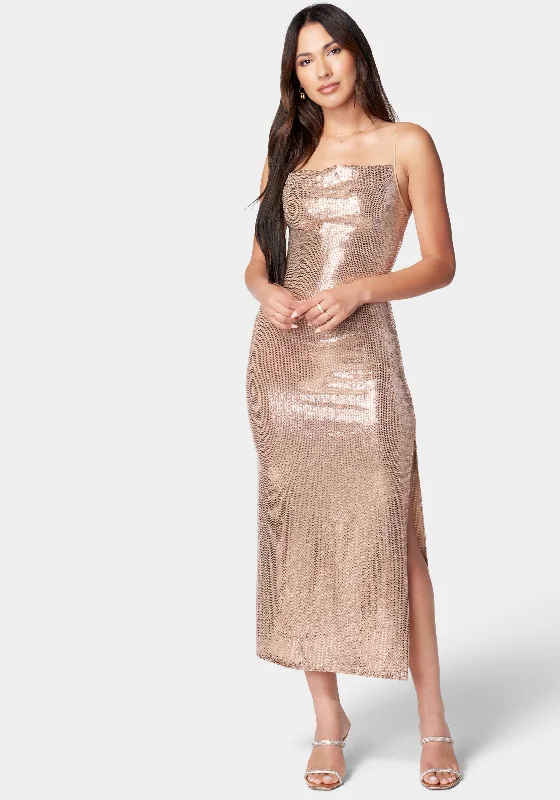 Cowl Neck Shimmer Maxi Dress