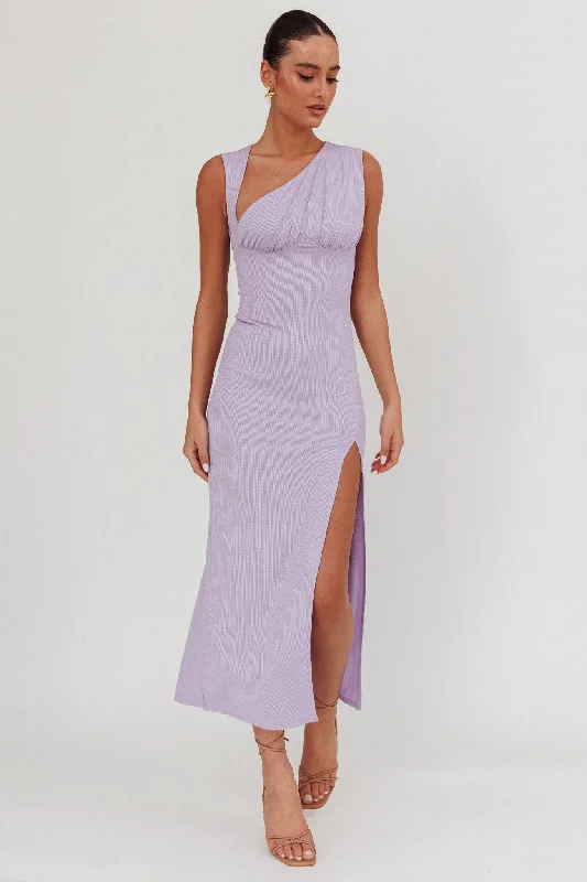 Daleela Asymmetric Neckline Maxi Dress Lilac