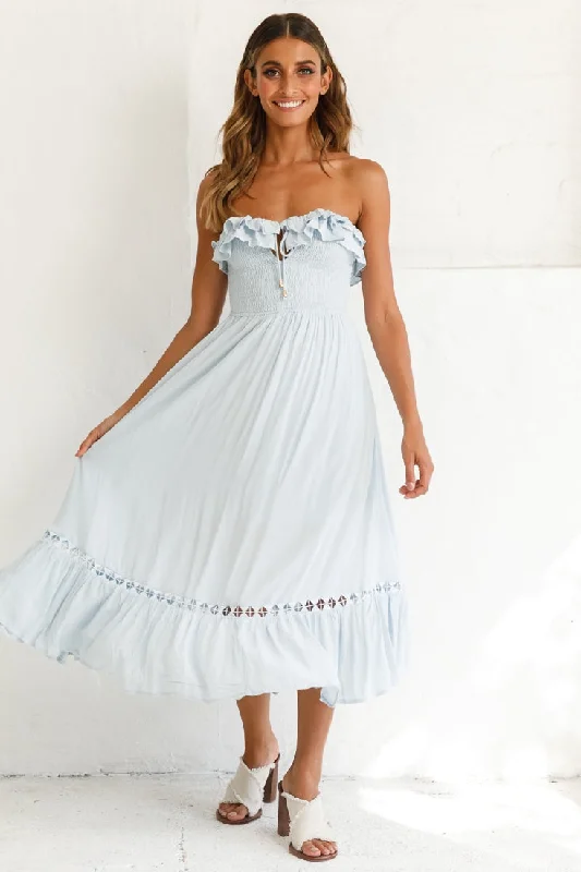 Daydream Shirred Bust Frill Trim Maxi Dress Ice Blue