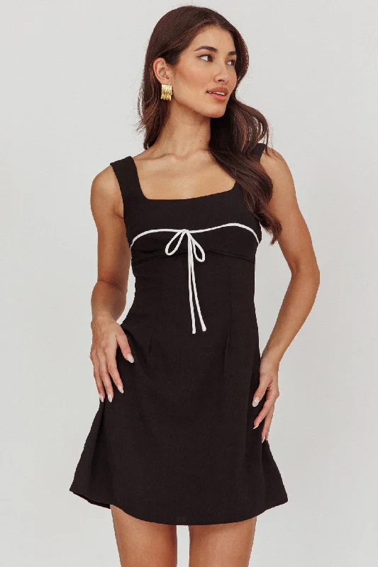 Doves Contrast Bow Mini Dress Black