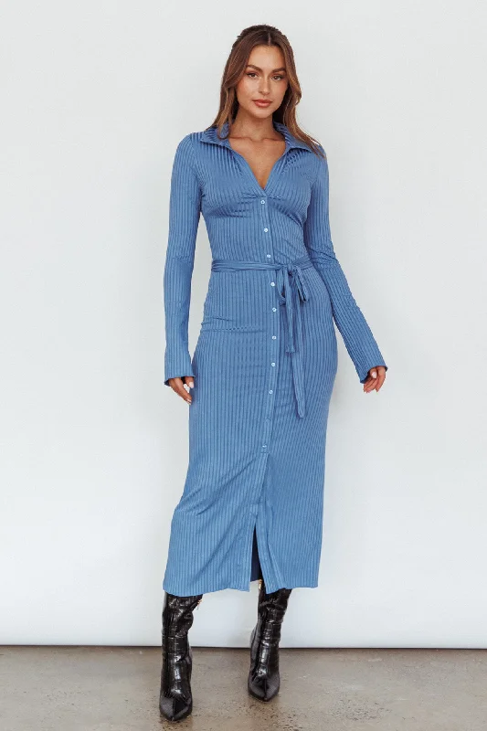 Eastcoast Collared Placket Midi Dress Blue