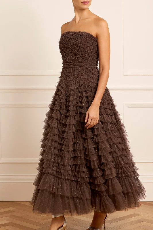 Hattie Ruffle Strapless Ankle Gown