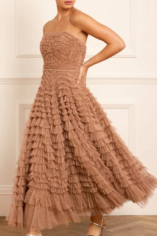 Hattie Ruffle Strapless Ankle Gown