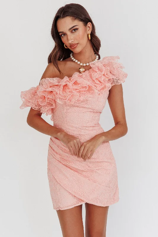 Hollyn One-Shoulder Ruffle Mini Dress Blush