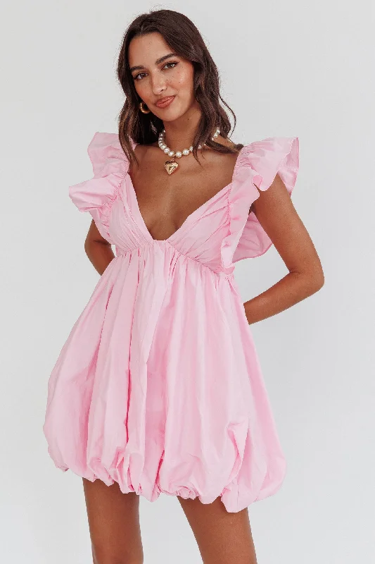 Horoscope Bubble Hem Mini Dress Blush