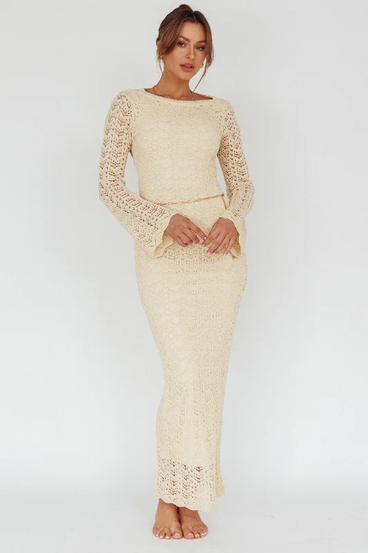 Hyland Open Back Crochet Maxi Dress Oat