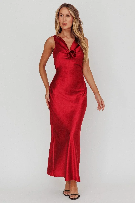 Isabella Satin Backless Maxi Dress Wine