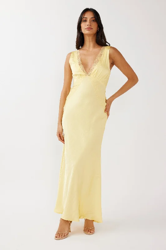 Ivonne Lace Trim V-Neck Maxi Dress Yellow