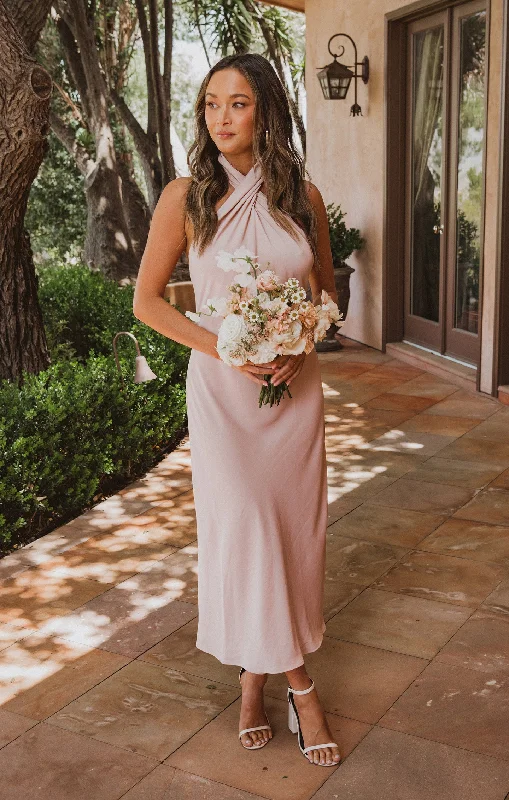 Jasmine Halter Midi Dress ~ Dusty Blush Crisp