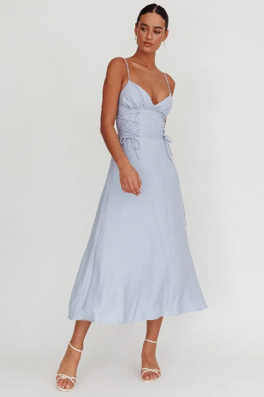 Kalaya Lace-Up Waist Midi Dress Light Blue