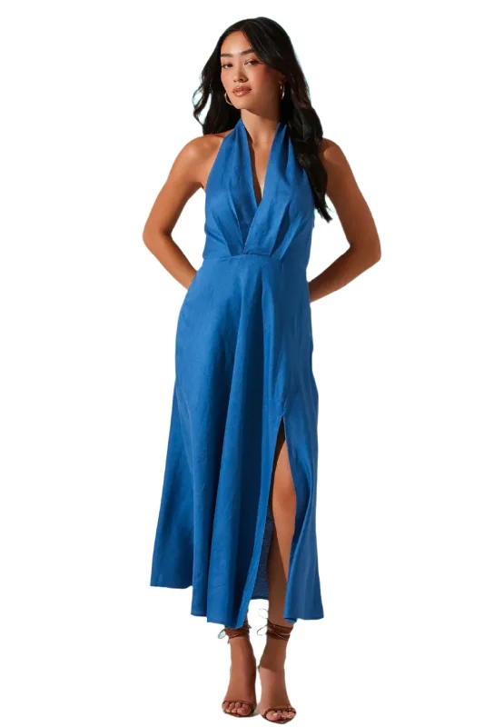 Keava Halter Midi Dress - Blue