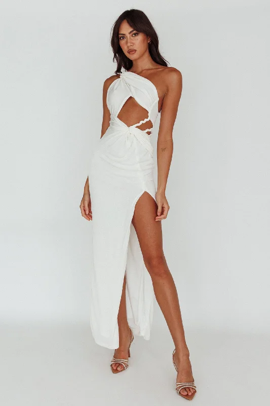 Kiah Twist Accent Thigh Split Midi Dress White