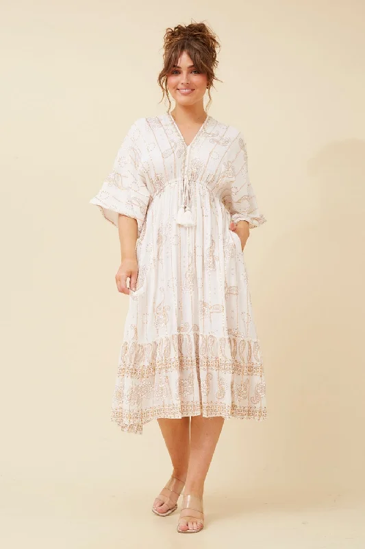 LAINEY PAISLEY BOHO MIDI DRESS