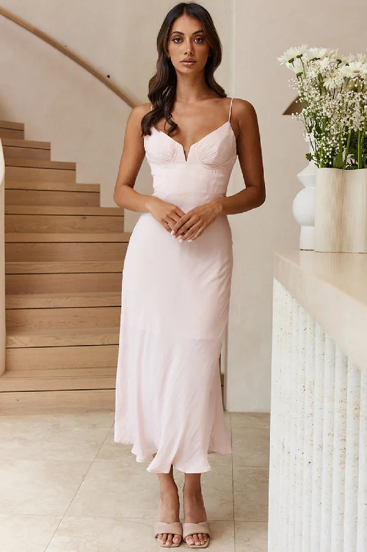 Lake Como Fitted Bodice Cami Strap Midi Dress Blush