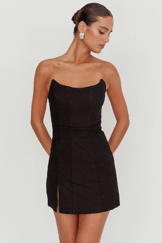 Luann Scoop Neckline Strapless Mini Dress Black