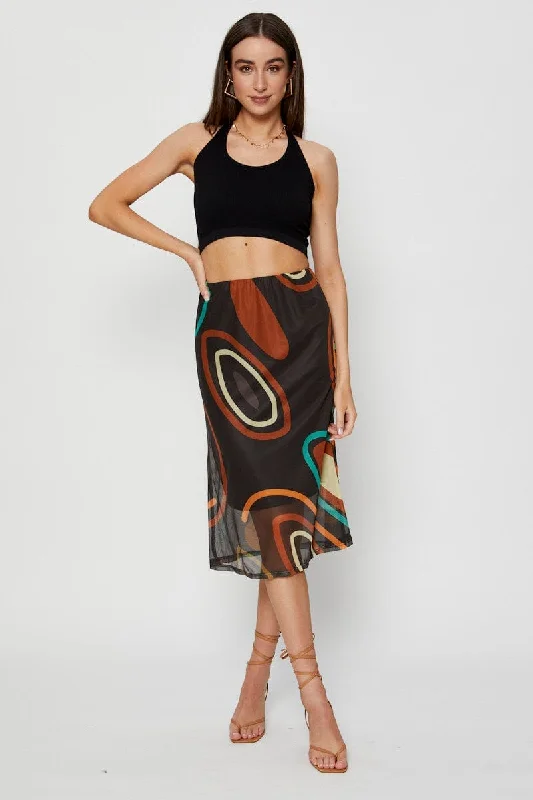 Marble Print Mesh Fabric Slip Skirt