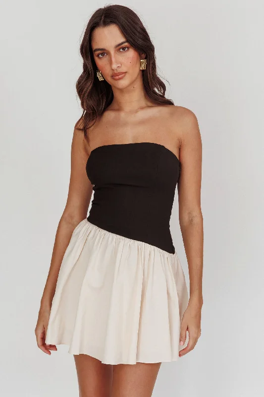 Marzipan Strapless Contrast Mini Dress Black Cream