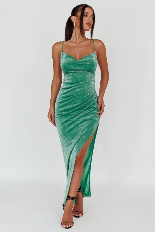 Moonstone Side Split Strappy Back Midi Dress Green