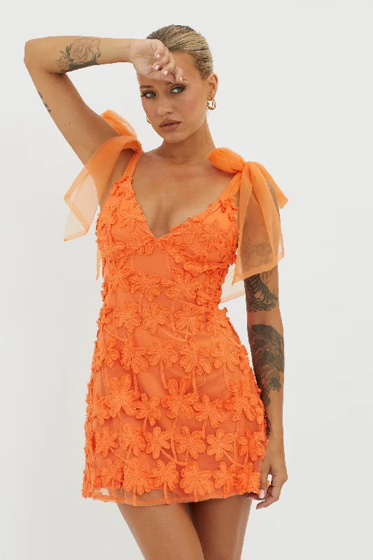 Mykonos Morning Tied Shoulder Embellished Mini Dress Orange