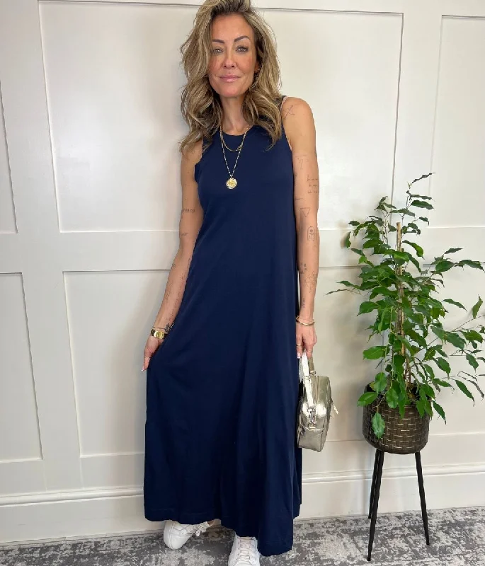 Navy Column Midi Dress