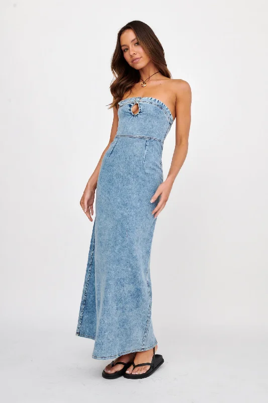 NOAH Strapless Buckle Maxi Dress Denim