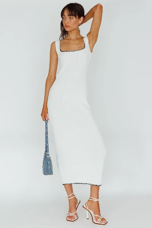 North Shore Blanket Stitch Knit Maxi Dress White