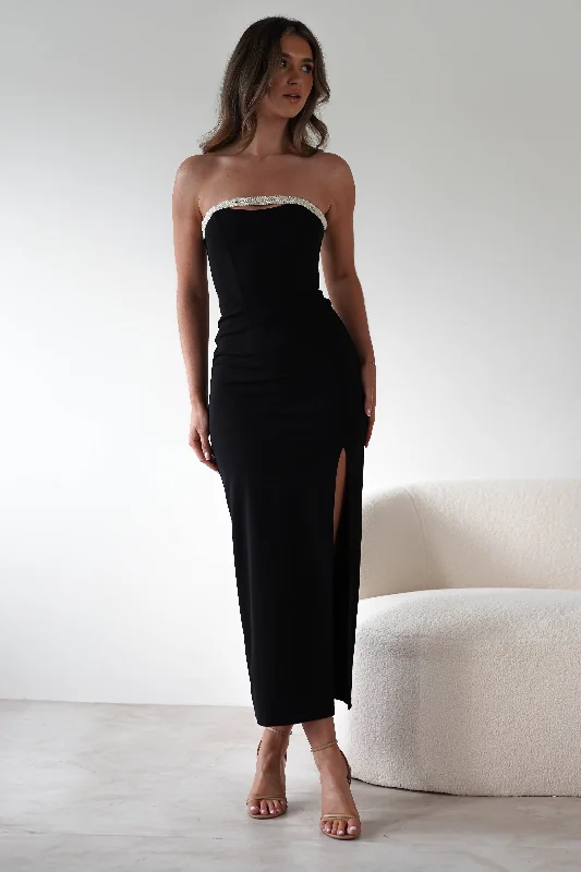 Nylia Strapless Bodycon Maxi Dress | Black