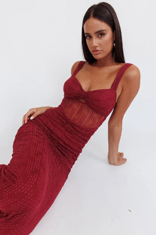 Oliana Lace Midi Dress Burgundy