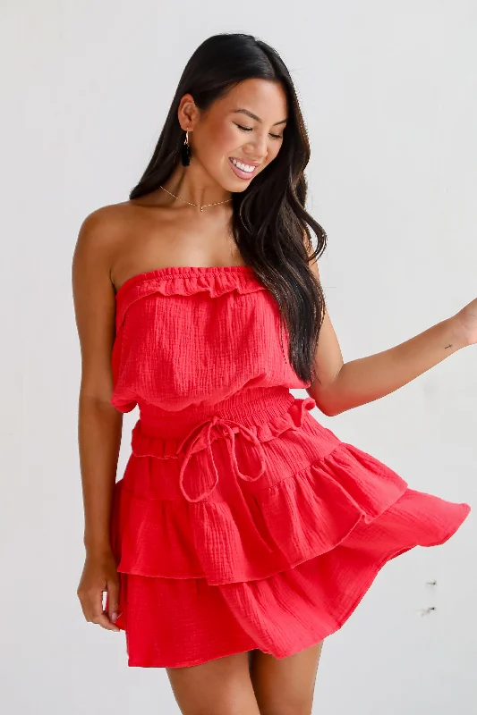 On The Sidelines Linen Strapless Mini Dress